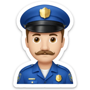 Male police officer, white cap, mustache, realistic portrait sticker