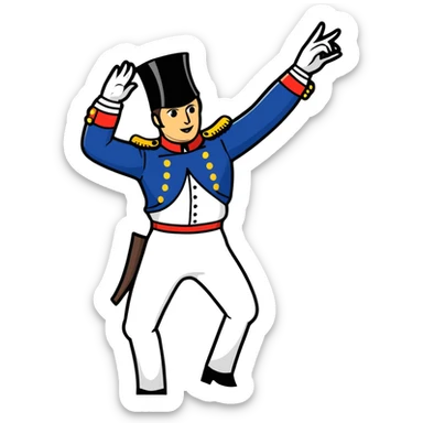 Napoleon Bonaparte in his iconic military uniform and bicorne hat dancing the Macarena dance sticker