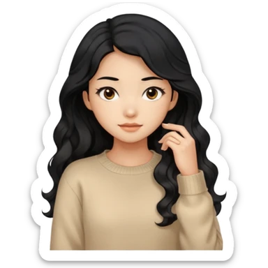 Beautiful girl,Black hair, wavy long hair,Black eyes,Chinese, beige sweater  sticker