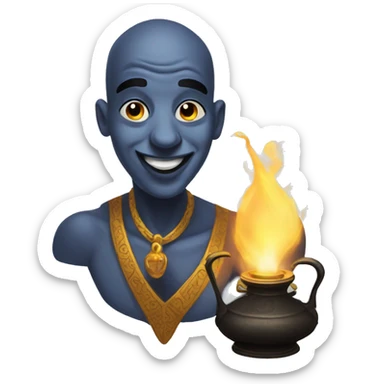 bald black genie out of an oil lamp sticker