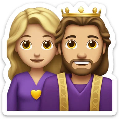 Caucasian long  brunette woman wearing formal royal purple robes and a crown whose face shows hearts to the man she adores  sticker