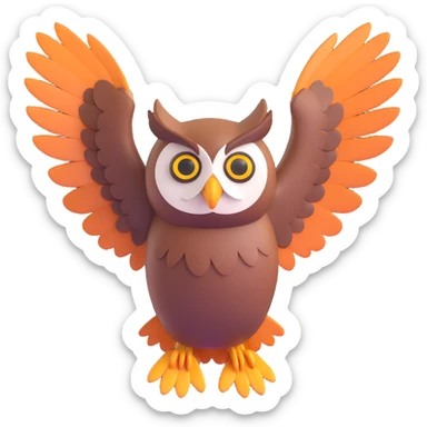 an owl taking off and flapping its wings, dynamic motion, clear wings, expressive face sticker