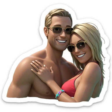 happy couple at the beach sticker