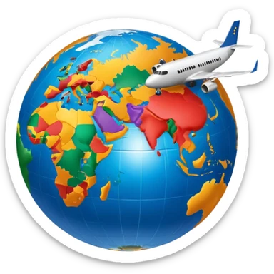Globe Showing Europe-Africa with plane flying around it sticker