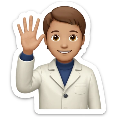 Radiografía de mano sostenida por un hombre con bata blanca  piel clara cabello café saludando sticker