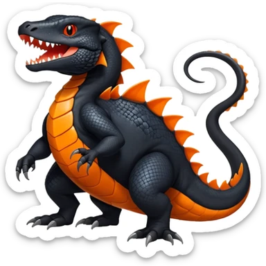 Black Salandit-Tyrunt-Fakémon-creature-hybrid with orange belly (full body) sticker
