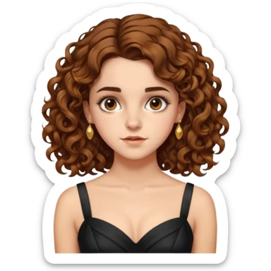 very beautiful italian girl, looking a bit like Emma Watson, with curly and big volume bright brown hair, and a golden piercing rink in nose on left side, dressed in a beautiful sexy dress sticker