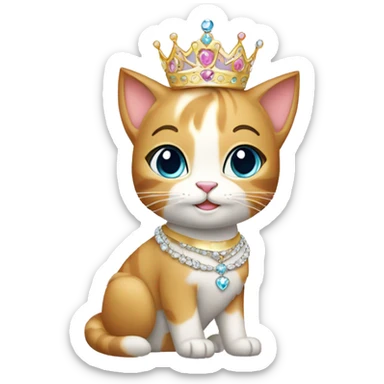 Sparkly princess-cat with tiara and necklace full body sticker