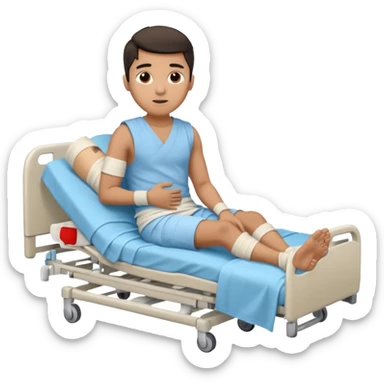 A young hispanic guy with one broken leg in the hospital. The broken leg is bandaged to indicate that it is broken. sticker