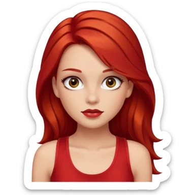 girl wearing red tank top, brown long hair, glam make up, have a red hair clip EMOJI sticker