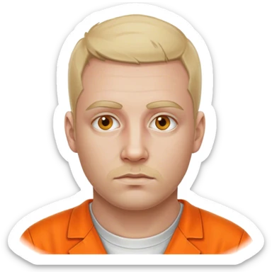 portrait of white skin American prisoner in an orange uniform. very realistic and detailed sticker