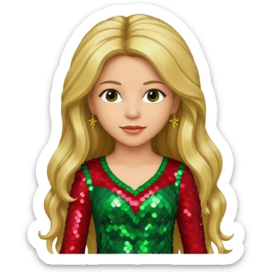 Shakira with long dark blonde hair, red green sequin outfit sticker