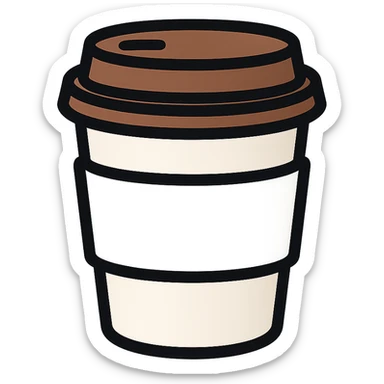 Make a closed coffee to-go cup like the reference, but a little smaller and with no emoji or logo in the middle. Use a white sleeve. Keep the same style and colors as the reference. sticker