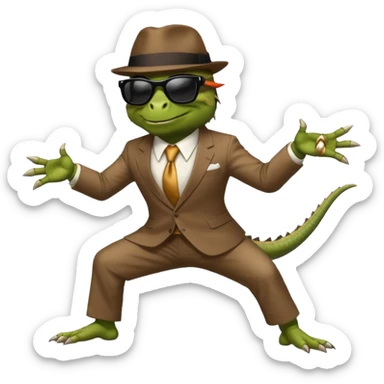 capitalist iguana banker godfather with black sunglasses breakdance startling sticker