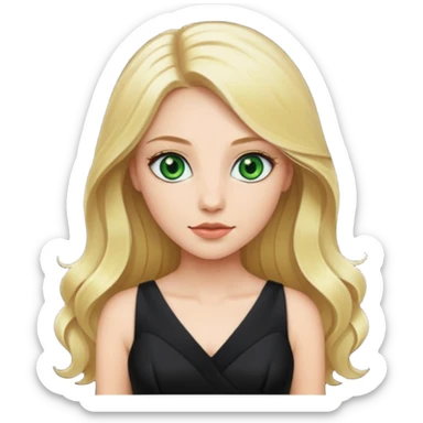 Woman with green eyes  and long blonde hair wearing a black party dress sticker