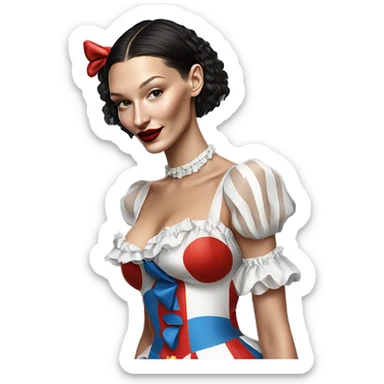 Realistic Bella Hadid wearing Clown costume, full body sticker