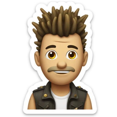 man with mohawk, with a worm sticking out out is head sticker