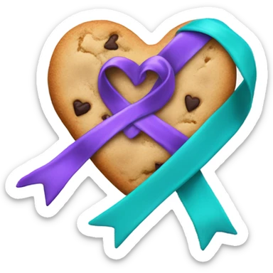 Cookie heart with purple teal awareness ribbon loop sticker