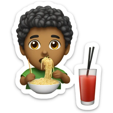 Student eating noodles and drinking juice sticker
