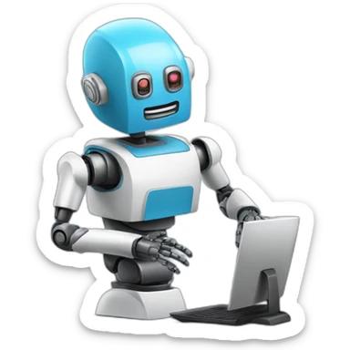 un robot vendiendo por una computadora sticker