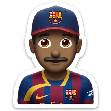 Brown boy with a moustache and a fc Barcelona cap sticker