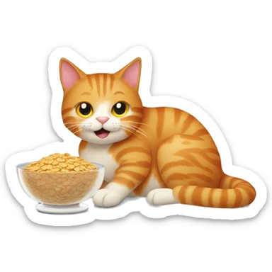 a ginger cat eating a bowl of cereal  sticker