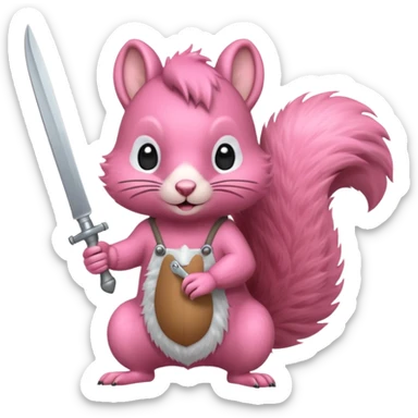 Pink squirrel holding a knife sticker