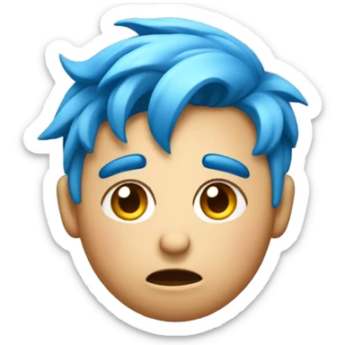 blushing confused emoji shrugging with blue hair sticker
