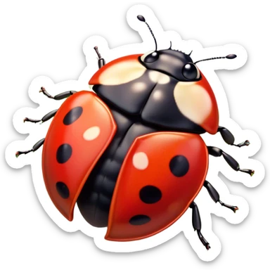 Beautiful and Majestic Ladybug Portrait Emoji, Head and body rendered in serene repose with a gentle, content smile, showcasing a tiny, perfectly rounded red shell with softly defined black spots and eyes gently closed in tranquil repose, Simplified yet exquisitely endearing features, highly detailed, glowing with a soft, drowsy red light, high shine, relaxed and utterly noble, stylized with an air of timeless garden beauty, soft glowing outline, capturing the essence of a beautiful and majestic ladybug that embodies the delicate charm of nature! sticker