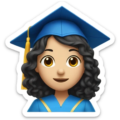 asian girl wearing blue graduation cap with long curly black hair sticker