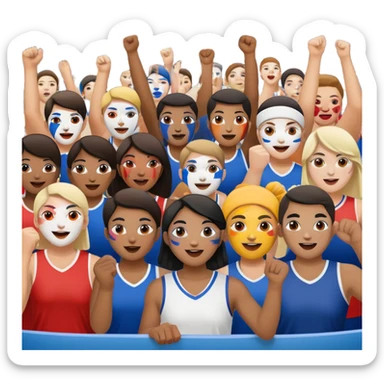 group of fans with painted faces, cheering at a sports event sticker