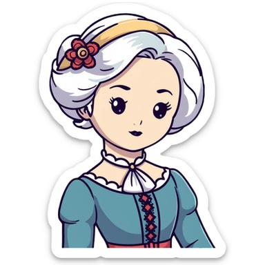 Victorian woman with white hair and starstruck eyes, elegant period dress sticker