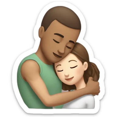 A mixed race man with very little hair kissing a white woman with brown hair, Who embrace each other tenderly sticker