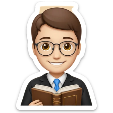 lawyer emoji, smiling, with law book, neutral background sticker