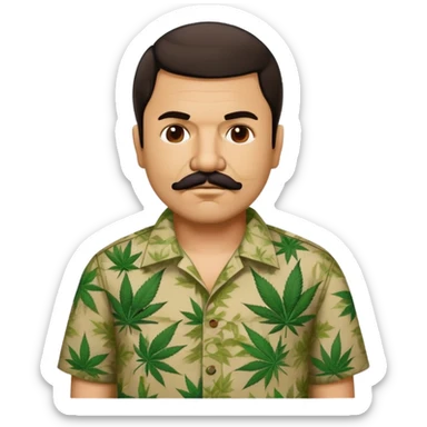 Mexican drug lord El Chapo with mustache and cannabis leaf patterned shirt sticker
