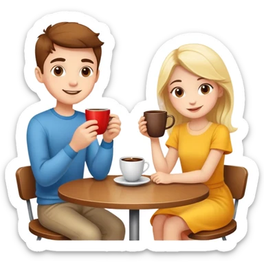 bright and cheerful boy and girl sitting at a table sipping coffee sticker