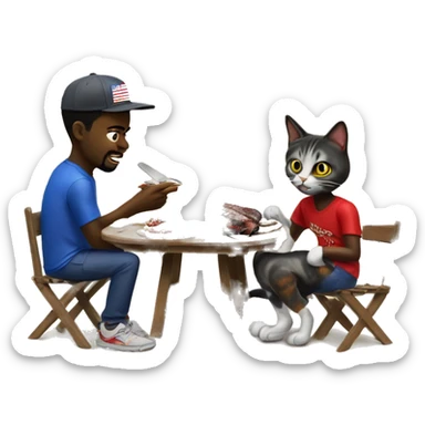 haitian migrant has bbq with befiended cat while maga supporter watches sticker