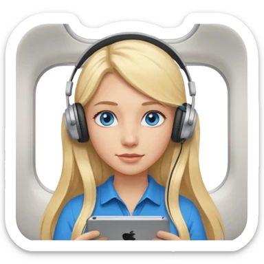 a blonde girl with long hair and blue eyes on a plane sticker