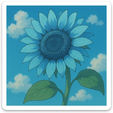 blue sunflower, ghibli style, soft shading sticker
