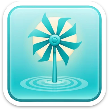 a Tiny compressed Stylized light-turquoise wind wind symbol inside a pastel gradient white square icon, light turquoise borders sticker