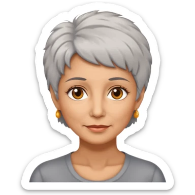 woman 50 years old, short grey fluffy hair, tannes skin and brown eyes sticker