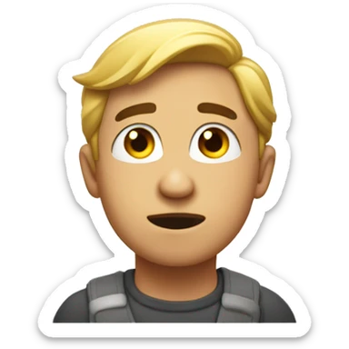 shoulder shrug, careless look, little smile, no teeth sticker