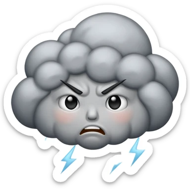 angry Thunderstorm Cloud, face, gray sticker