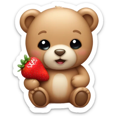 Cute teddy holding a strawberry  sticker