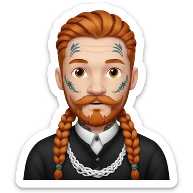 thick very dark ginger braids man very white old very tattoed with the whitest mustache ever sticker