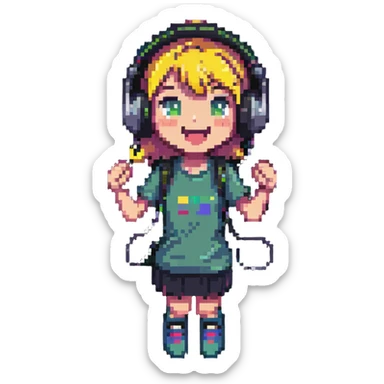 excited gamer girl in headphones sticker