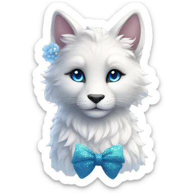 Anthro Cute Cool Kawaii gorgeous sparkly ethereal fantasy animal creature with blue eyes furry sona with flowers and bow tie beautiful aesthetic sticker
