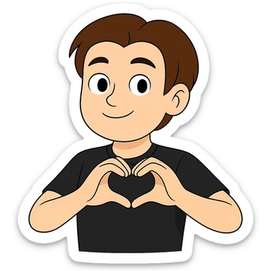 Change the hair color to a brown shade matching the 4th reference image and change the shirt color to black matching the 5th reference image. Keep the background transparent. sticker