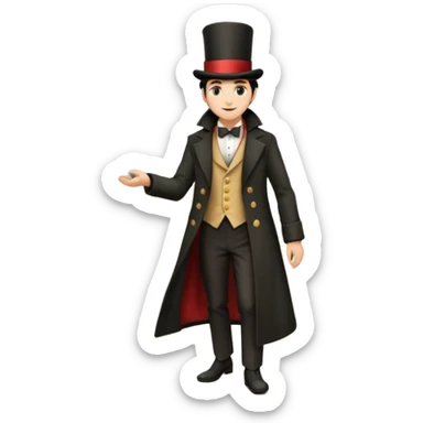 Magician with top hat,Street Performers,background street setup, with coins box, foot path. sticker