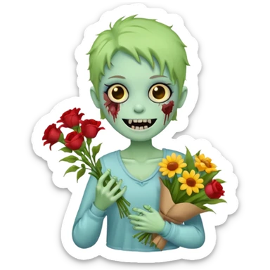 Cute funny zombie gives flowers sticker